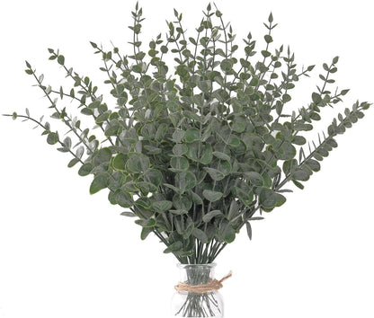 Artificial Eucalyptus Stems, Faux Silver Dollar Eucalyptus Leaves, Realistic Greenery Branches for Vase Filler, Wedding Greenery, Farmhouse Home Decor, Shower Eucalyptus Decoration