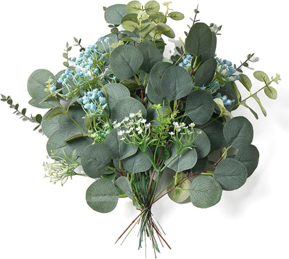 Artificial Eucalyptus Stems, Faux Silver Dollar Eucalyptus Leaves, Realistic Greenery Branches for Vase Filler, Wedding Greenery, Farmhouse Home Decor, Shower Eucalyptus Decoration