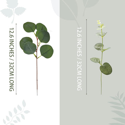 Artificial Eucalyptus Stems, Faux Silver Dollar Eucalyptus Leaves, Realistic Greenery Branches for Vase Filler, Wedding Greenery, Farmhouse Home Decor, Shower Eucalyptus Decoration