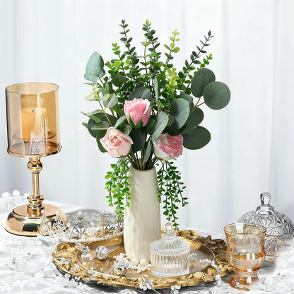 Artificial Eucalyptus Stems, Faux Silver Dollar Eucalyptus Leaves, Realistic Greenery Branches for Vase Filler, Wedding Greenery, Farmhouse Home Decor, Shower Eucalyptus Decoration