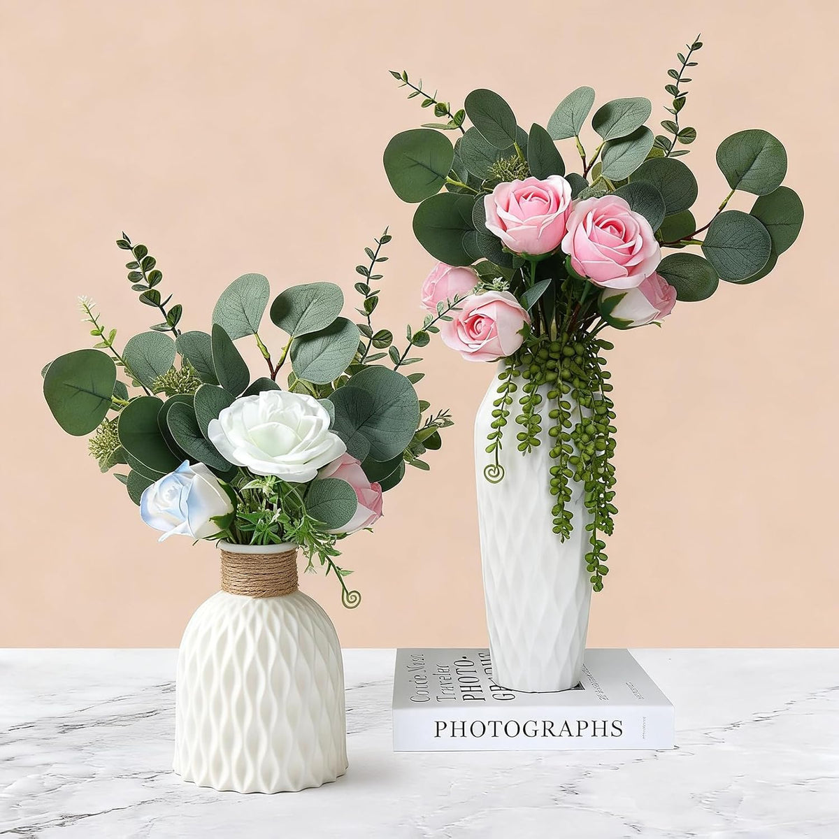 Artificial Eucalyptus Stems, Faux Silver Dollar Eucalyptus Leaves, Realistic Greenery Branches for Vase Filler, Wedding Greenery, Farmhouse Home Decor, Shower Eucalyptus Decoration