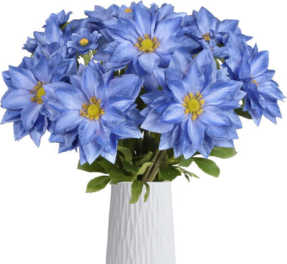 8 Pack Blue Dahlia Artificial Flowers 18 Inch Faux Dahlias Silk Dahlia Stems Real Looking Artificial Dahlias for Home Wedding Party Table Centerpieces Bouquets Decoracion(Blue)