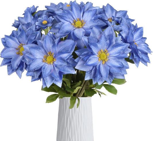 8 Pack Blue Dahlia Artificial Flowers 18 Inch Faux Dahlias Silk Dahlia Stems Real Looking Artificial Dahlias for Home Wedding Party Table Centerpieces Bouquets Decoracion(Blue)