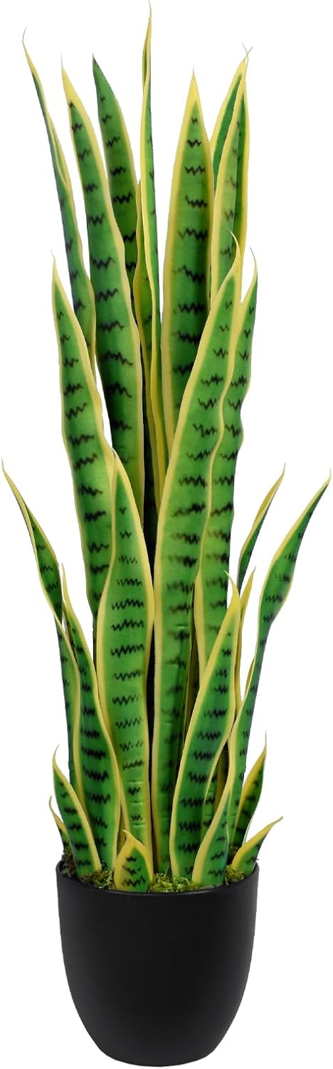 4ft Artificial Snake Plant – 46in Faux Sansevieria Plants, Fake Floor Plant for Indoor Outdoor, Front Porch Patio Home Office Decor, Mother-in-Law’s Tongue, Green 1Pcs