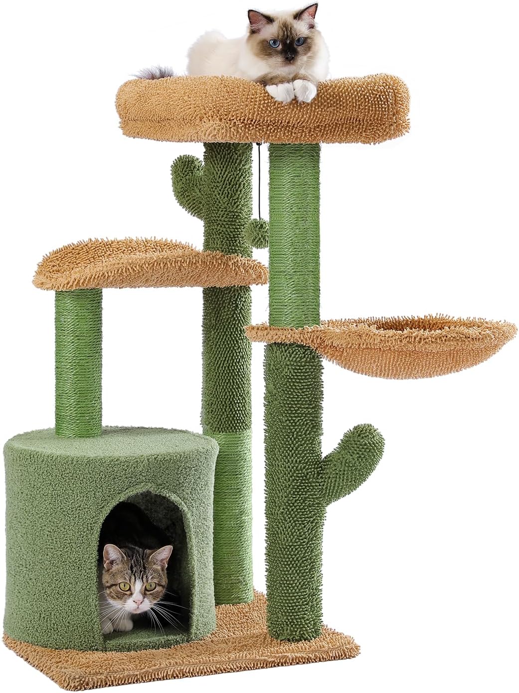 40" Cactus Cat Tree with Hammock, Condo & Sisal Post, Green