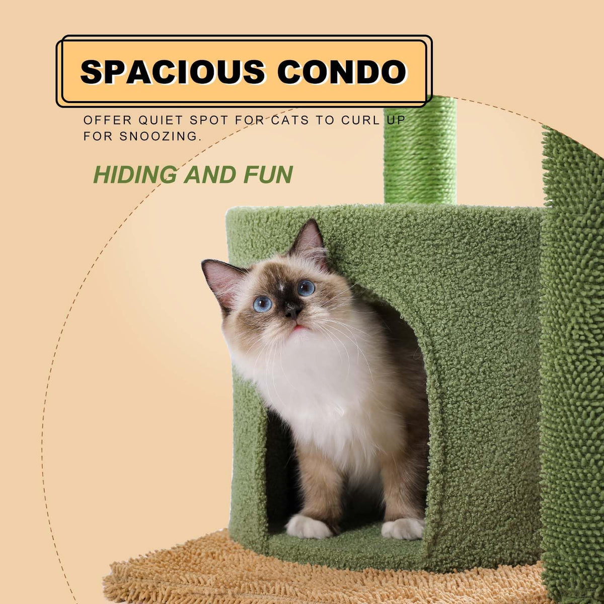 40" Cactus Cat Tree with Hammock, Condo & Sisal Post, Green
