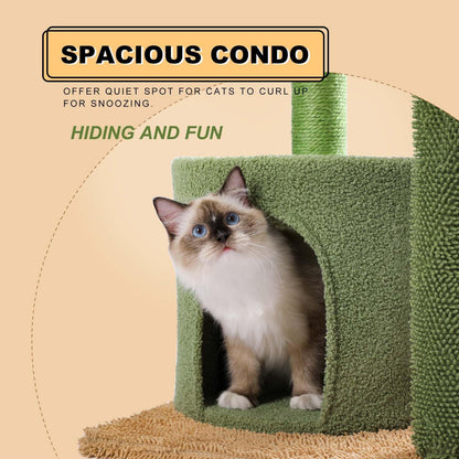 40" Cactus Cat Tree with Hammock, Condo & Sisal Post, Green