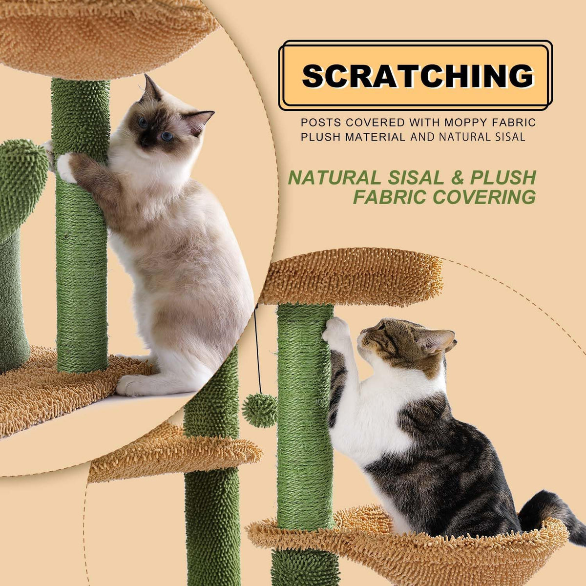 40" Cactus Cat Tree with Hammock, Condo & Sisal Post, Green