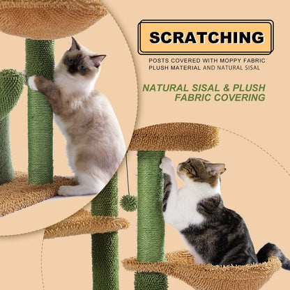 40" Cactus Cat Tree with Hammock, Condo & Sisal Post, Green