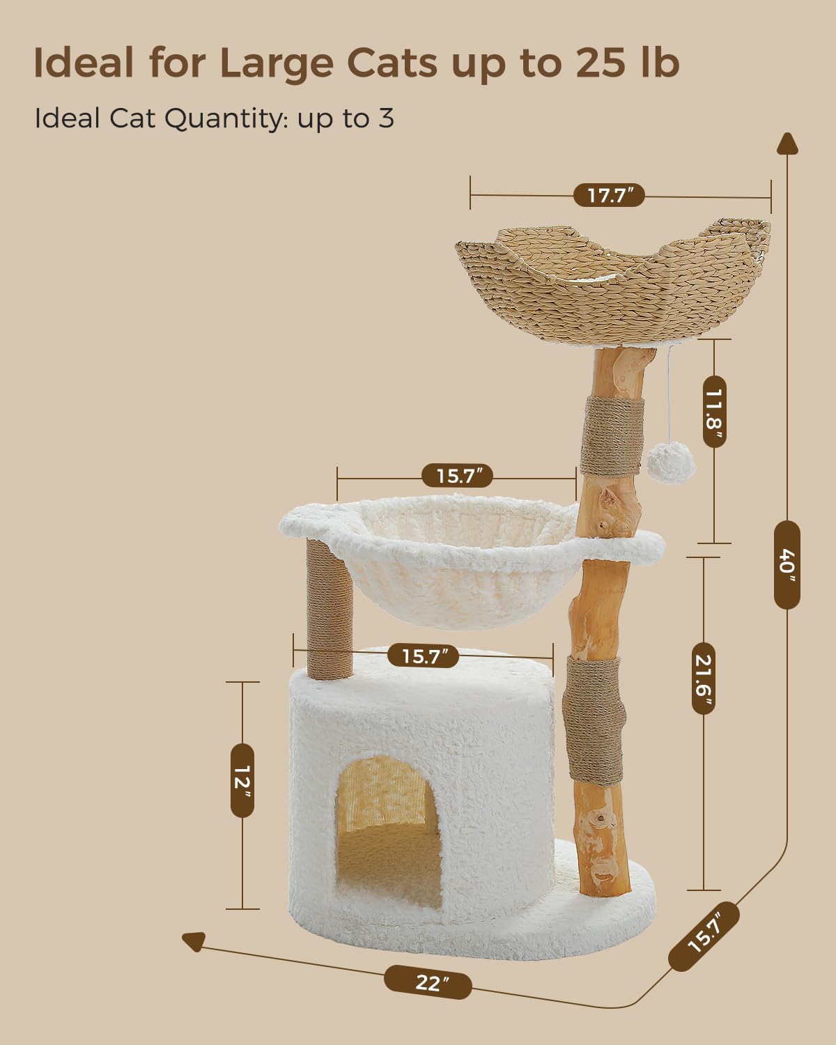 40" Cactus Cat Tree with Hammock, Condo & Sisal Post, Green