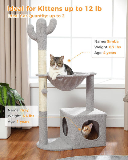 40" Cactus Cat Tree with Hammock, Condo & Sisal Post, Green