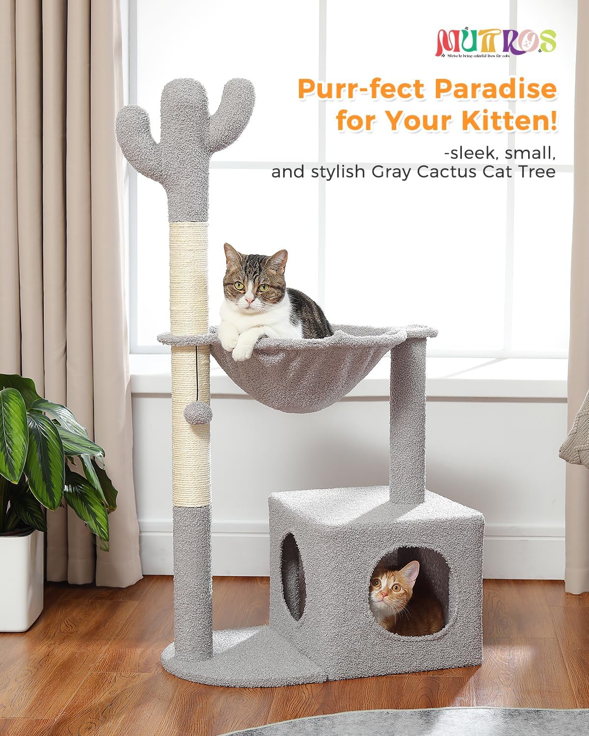 40" Cactus Cat Tree with Hammock, Condo & Sisal Post, Green