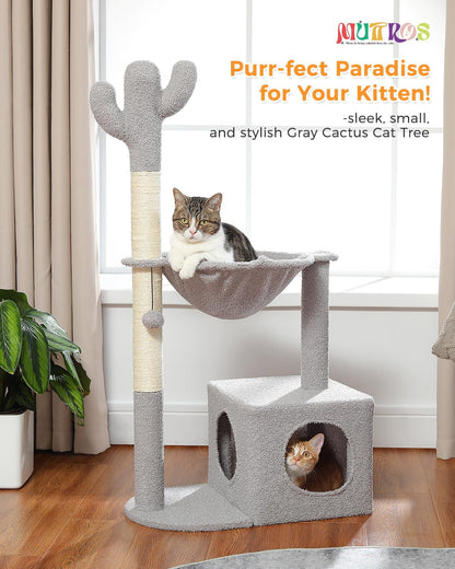 40" Cactus Cat Tree with Hammock, Condo & Sisal Post, Green