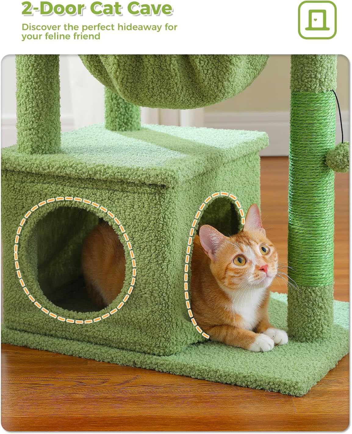 40" Cactus Cat Tree with Hammock, Condo & Sisal Post, Green