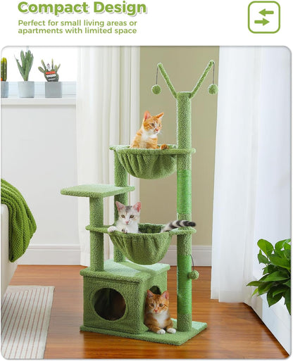 40" Cactus Cat Tree with Hammock, Condo & Sisal Post, Green