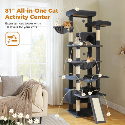 40" Cactus Cat Tree with Hammock, Condo & Sisal Post, Green