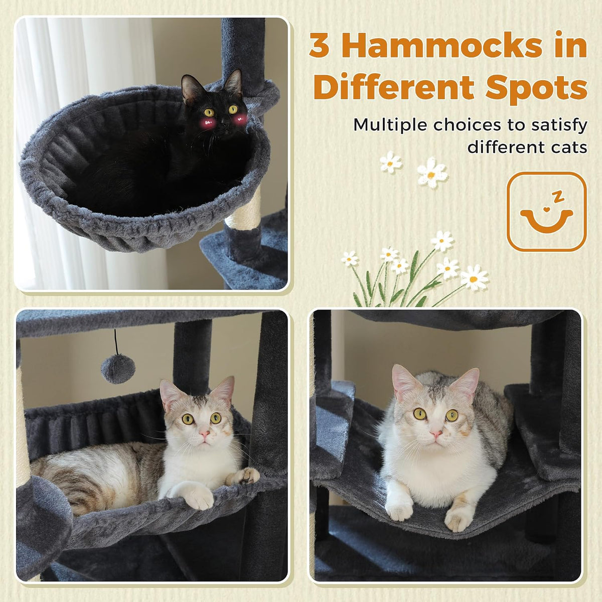 40" Cactus Cat Tree with Hammock, Condo & Sisal Post, Green