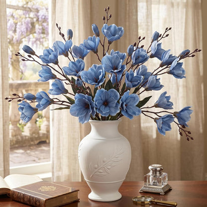 8 Pack 16 Inch Artificial Magnolia Flowers Stem Faux Magnolia Branches Silk Flowers Bendable Stem for Vase Arrangement Wedding Decor Party Centerpieces Home Decoration(Blue)