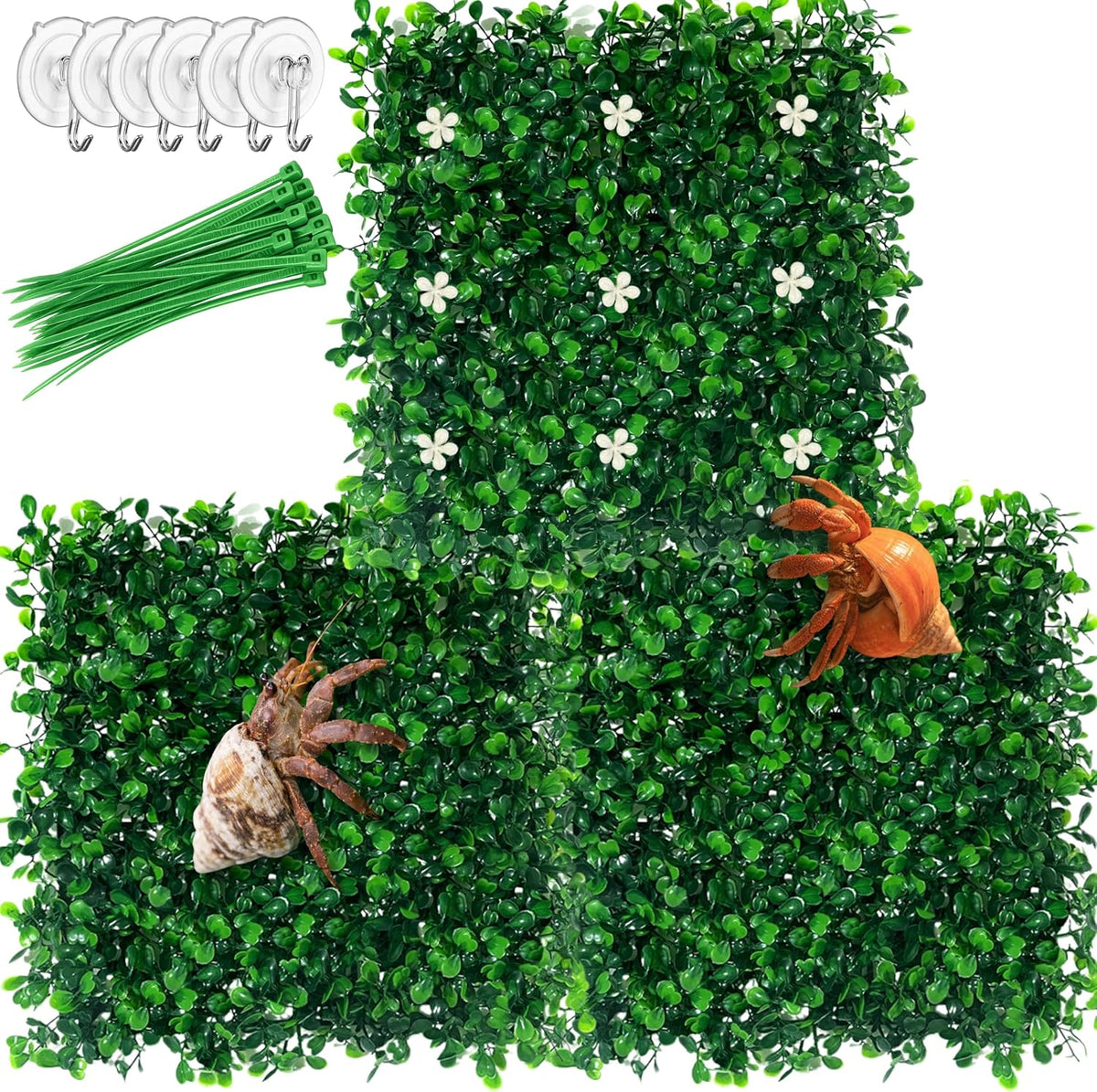 Hermit Crab Climbing Wall Enrichment Toys, Climbing Wall Toys With Suction Cups And Cable Ties, Faux Grass Mats Accessories for Tank Aquarium Exploration Habitat, Hermit Crab Tank (Green Decorations)