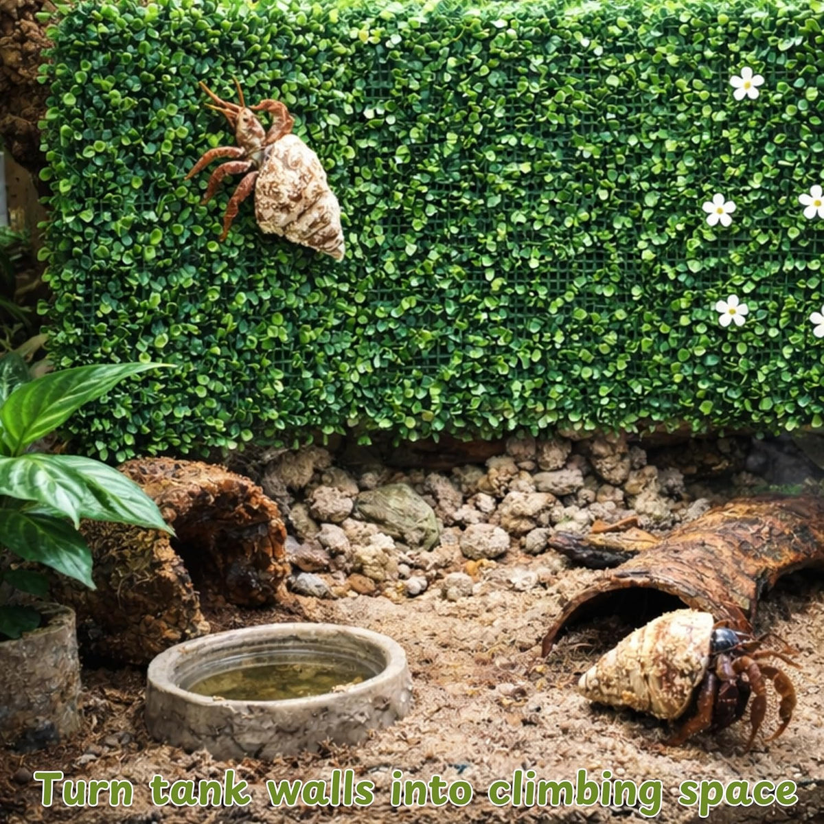 Hermit Crab Climbing Wall Enrichment Toys, Climbing Wall Toys With Suction Cups And Cable Ties, Faux Grass Mats Accessories for Tank Aquarium Exploration Habitat, Hermit Crab Tank (Green Decorations)