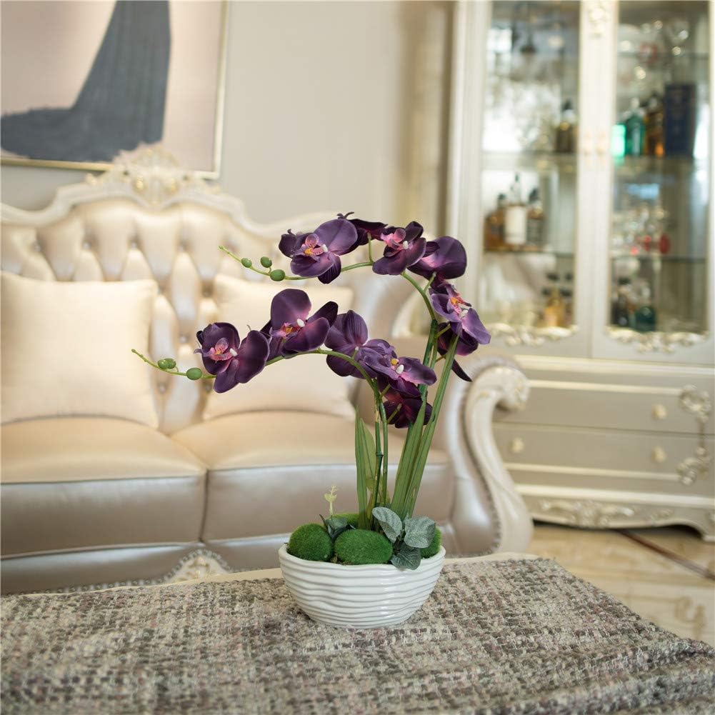 Large Artificial Orchid Arrangement in Oval Ribbed Ceramic Pot, White
