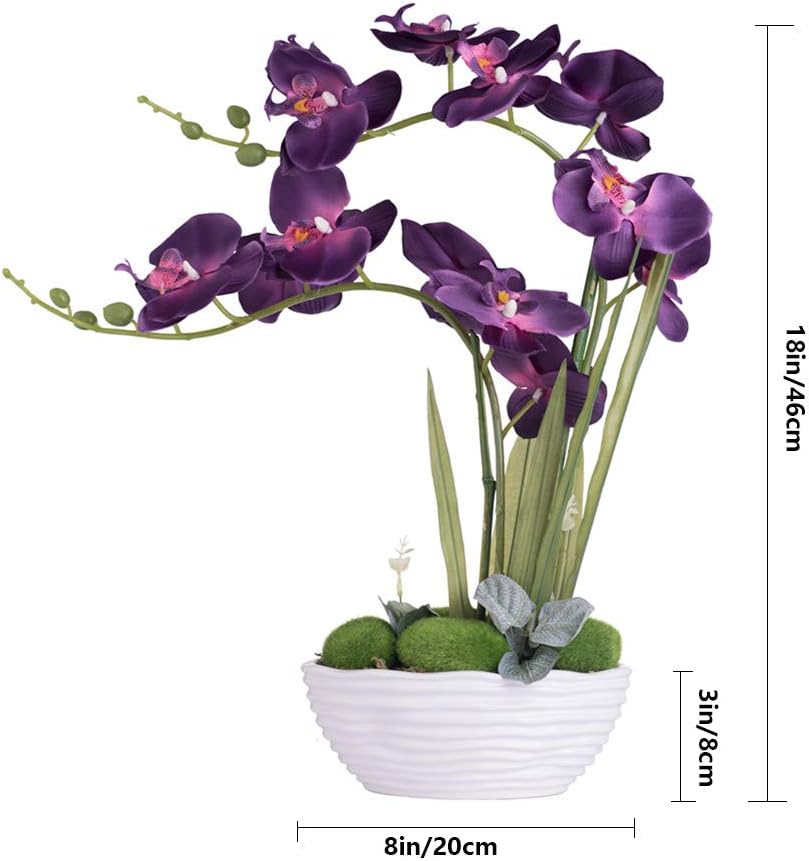 Large Artificial Orchid Arrangement in Oval Ribbed Ceramic Pot, White
