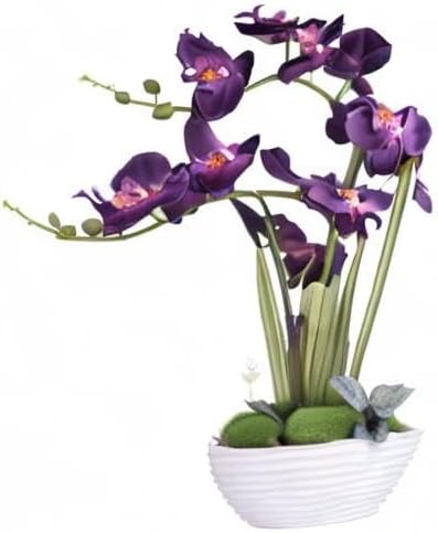 Large Artificial Orchid Arrangement in Oval Ribbed Ceramic Pot, White
