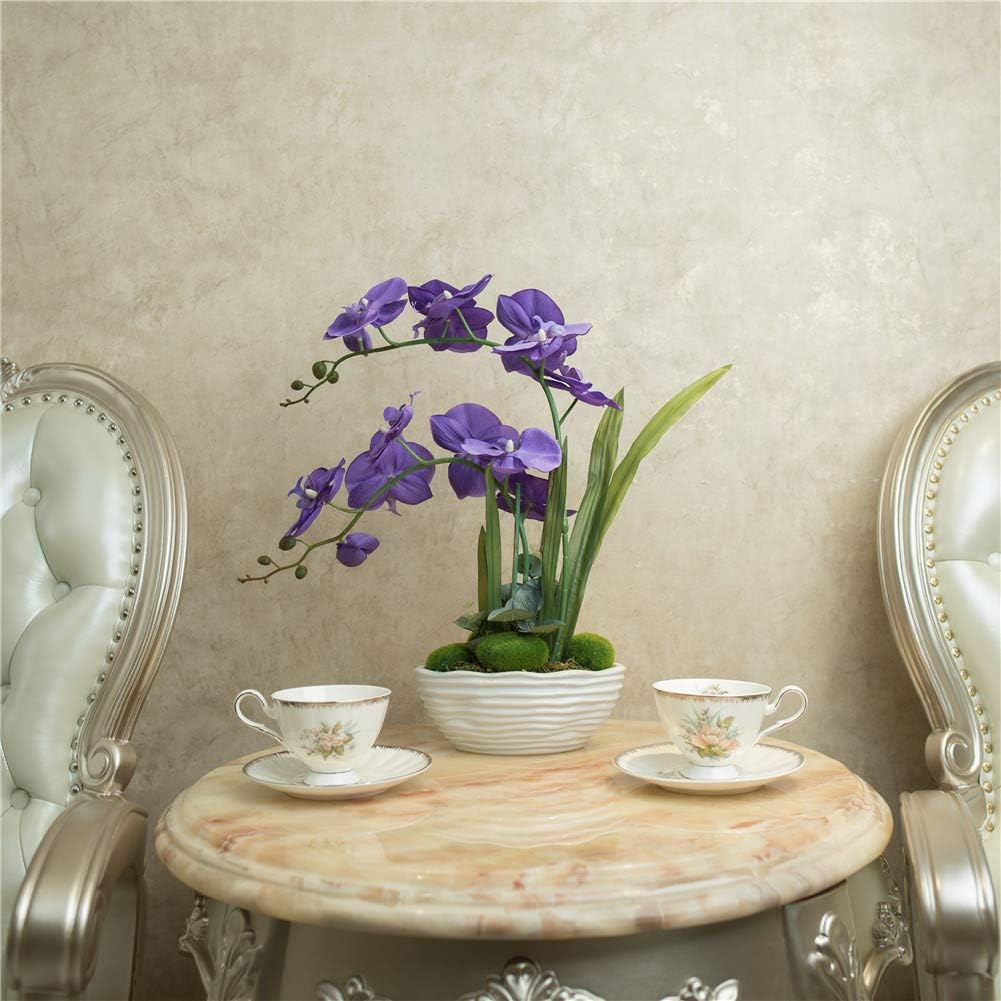 Large Artificial Orchid Arrangement in Oval Ribbed Ceramic Pot, White