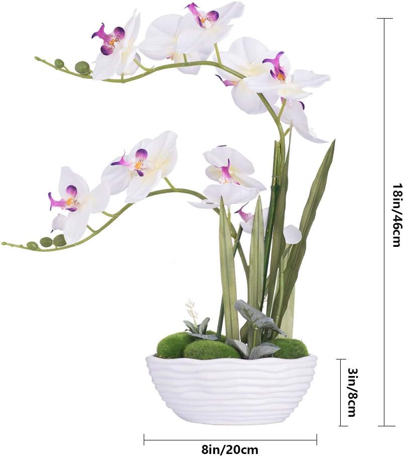 Large Artificial Orchid Arrangement in Oval Ribbed Ceramic Pot, White