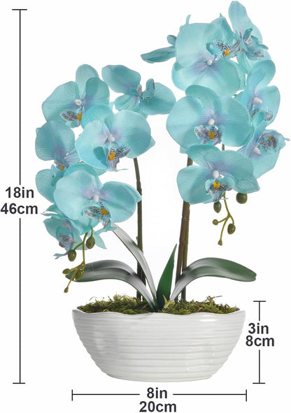 Large Artificial Orchid Arrangement in Oval Ribbed Ceramic Pot, White