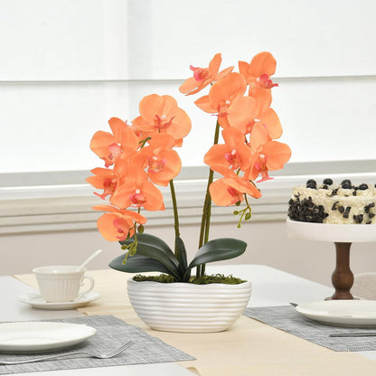 Large Artificial Orchid Arrangement in Oval Ribbed Ceramic Pot, White
