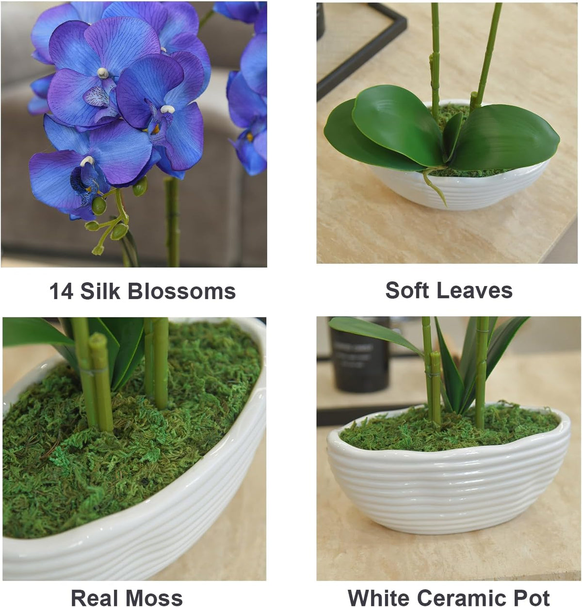 Large Artificial Orchid Arrangement in Oval Ribbed Ceramic Pot, White