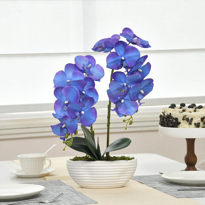 Large Artificial Orchid Arrangement in Oval Ribbed Ceramic Pot, White