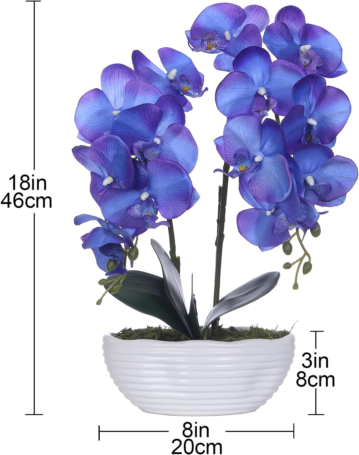 Large Artificial Orchid Arrangement in Oval Ribbed Ceramic Pot, White