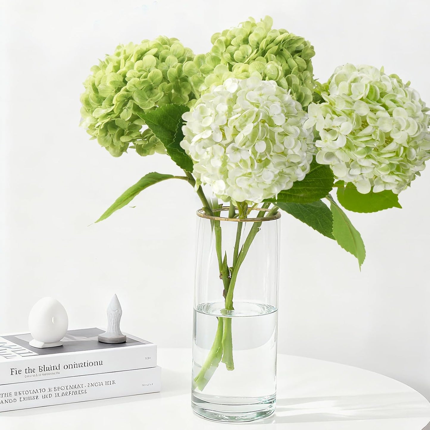 20" 4Pcs Blue Faux Hydrangea Flowers with Leaves Stems | Real Touch Fake Hydrangeas Bouquet Hydrangea Artificial Flowers for Centerpiece Arrangements Wedding Party Home Décor