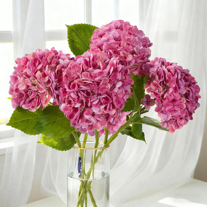 20" 4Pcs Blue Faux Hydrangea Flowers with Leaves Stems | Real Touch Fake Hydrangeas Bouquet Hydrangea Artificial Flowers for Centerpiece Arrangements Wedding Party Home Décor