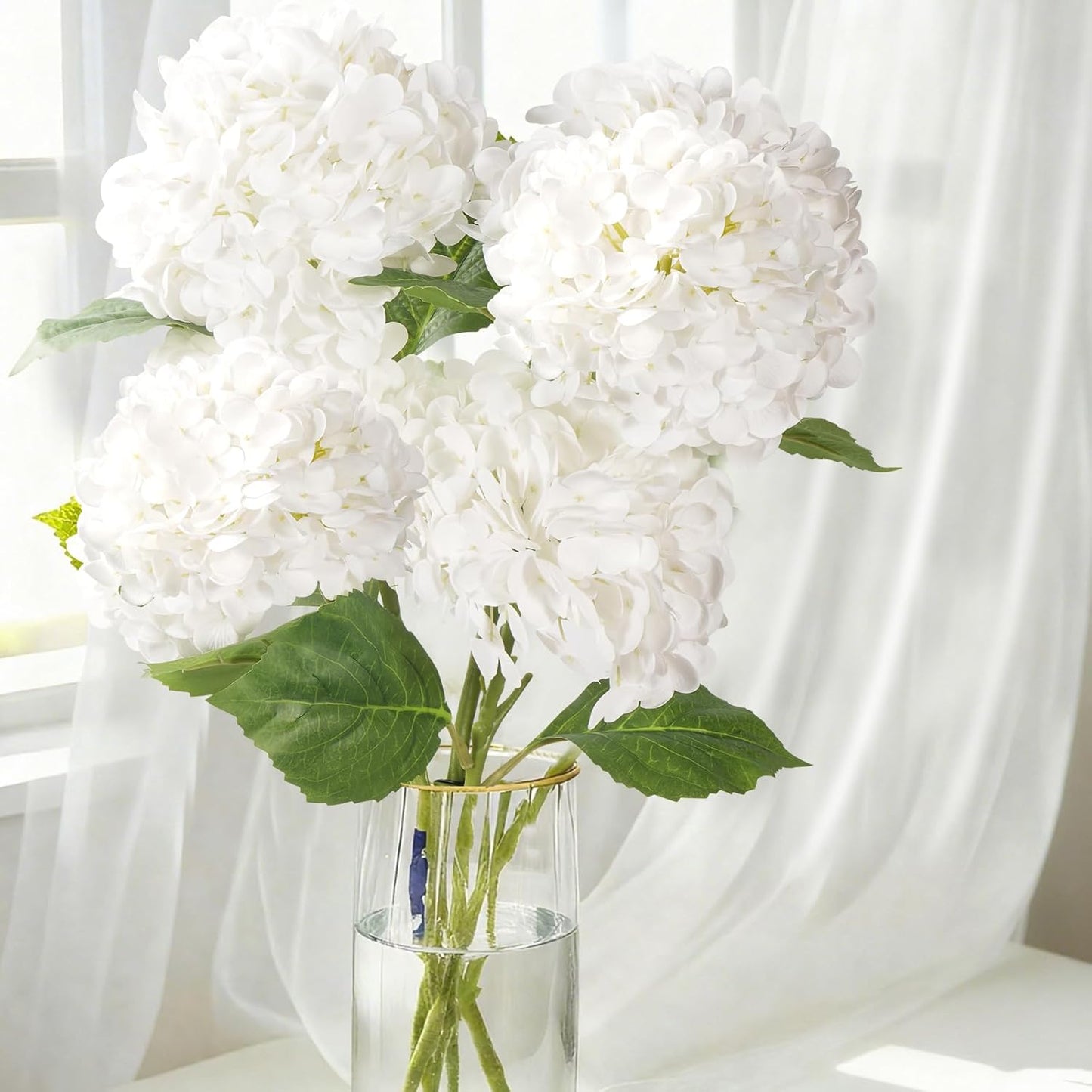 20" 4Pcs Blue Faux Hydrangea Flowers with Leaves Stems | Real Touch Fake Hydrangeas Bouquet Hydrangea Artificial Flowers for Centerpiece Arrangements Wedding Party Home Décor