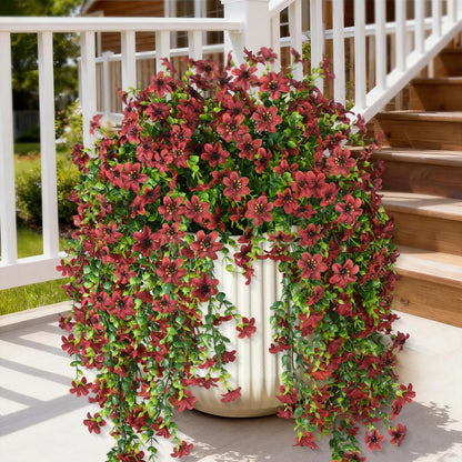 INQCMY Artificial Fake Hanging Flowers Plants for Outdoor Summer Decoration | 2 PCS Faux Silk Daisy with Eucalyptus Leaves,UV Resistant Look Real for Outside Home Planter Porch Patio Balcony Yard Decor