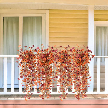 INQCMY Artificial Fake Hanging Flowers Plants for Outdoor Summer Decoration | 2 PCS Faux Silk Daisy with Eucalyptus Leaves,UV Resistant Look Real for Outside Home Planter Porch Patio Balcony Yard Decor
