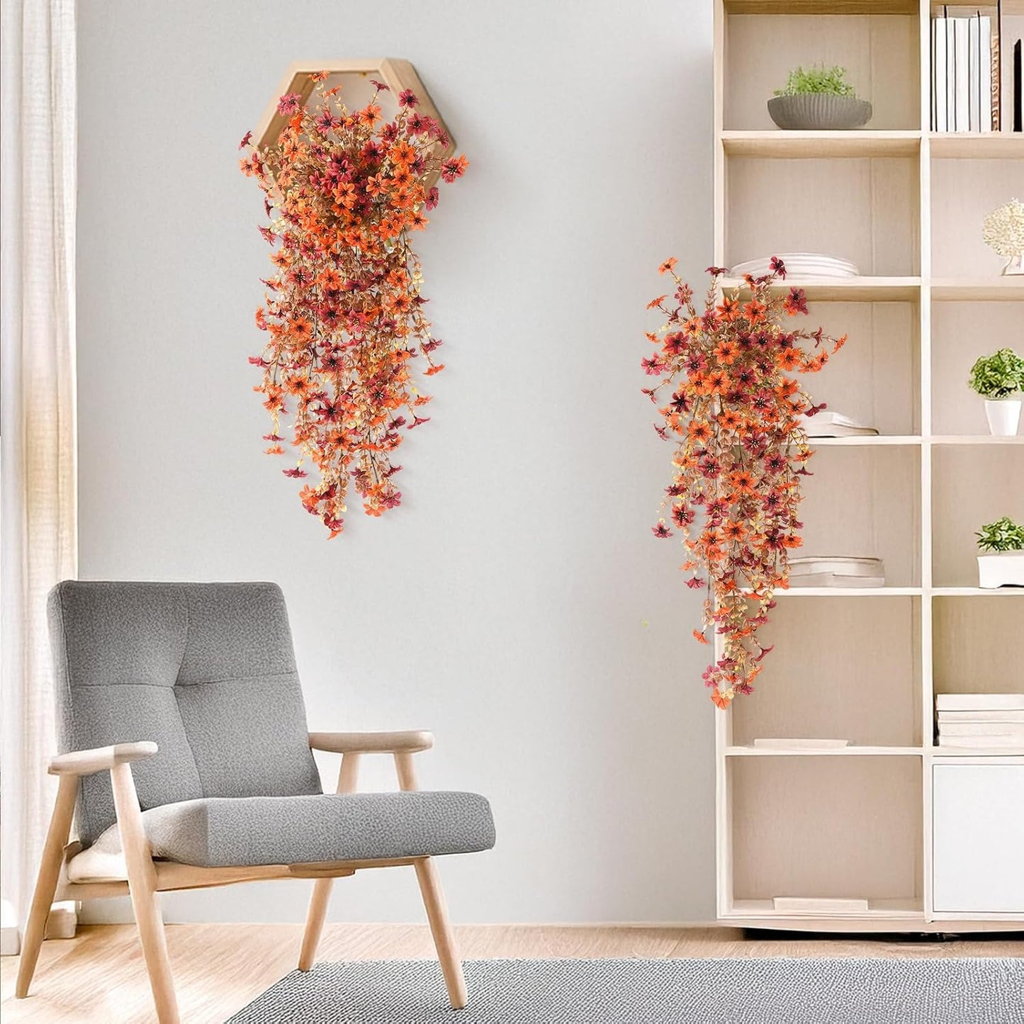 INQCMY Artificial Fake Hanging Flowers Plants for Outdoor Summer Decoration | 2 PCS Faux Silk Daisy with Eucalyptus Leaves,UV Resistant Look Real for Outside Home Planter Porch Patio Balcony Yard Decor
