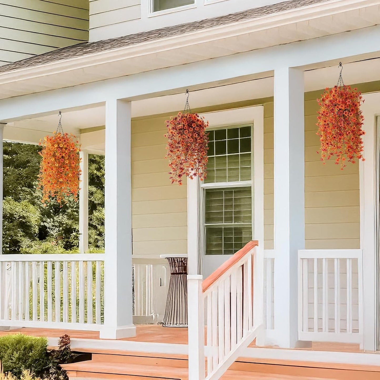 INQCMY Artificial Fake Hanging Flowers Plants for Outdoor Summer Decoration | 2 PCS Faux Silk Daisy with Eucalyptus Leaves,UV Resistant Look Real for Outside Home Planter Porch Patio Balcony Yard Decor