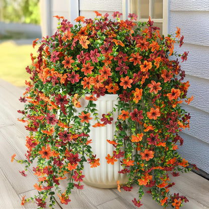 INQCMY Artificial Fake Hanging Flowers Plants for Outdoor Summer Decoration | 2 PCS Faux Silk Daisy with Eucalyptus Leaves,UV Resistant Look Real for Outside Home Planter Porch Patio Balcony Yard Decor