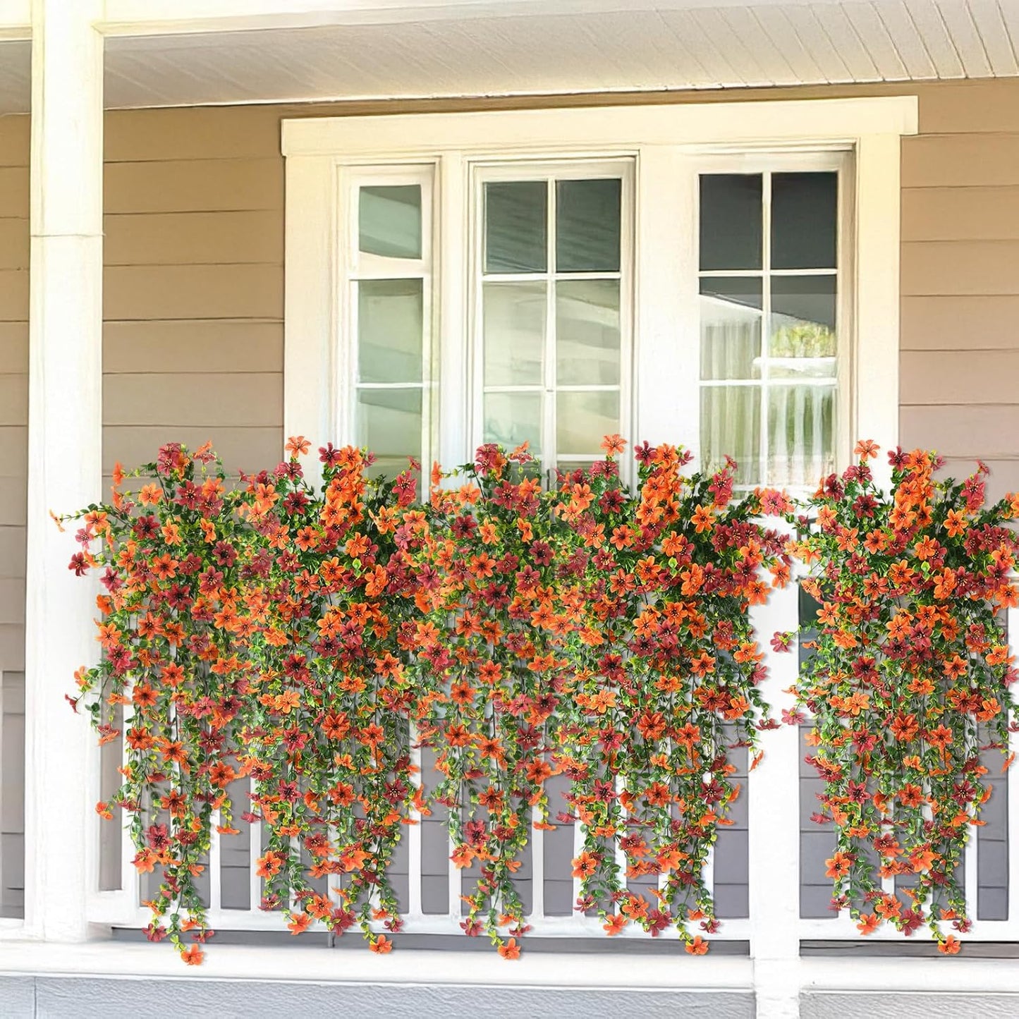 INQCMY Artificial Fake Hanging Flowers Plants for Outdoor Summer Decoration | 2 PCS Faux Silk Daisy with Eucalyptus Leaves,UV Resistant Look Real for Outside Home Planter Porch Patio Balcony Yard Decor