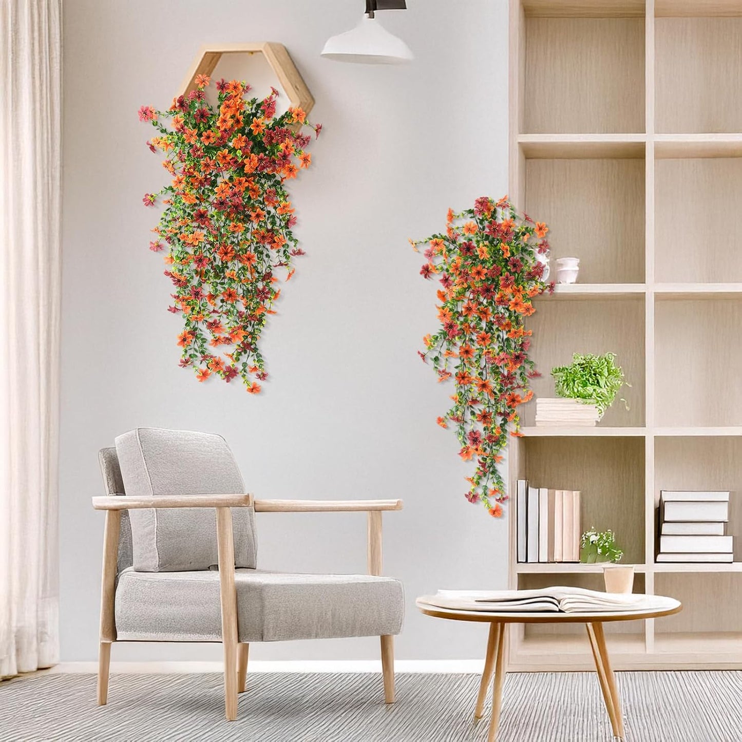 INQCMY Artificial Fake Hanging Flowers Plants for Outdoor Summer Decoration | 2 PCS Faux Silk Daisy with Eucalyptus Leaves,UV Resistant Look Real for Outside Home Planter Porch Patio Balcony Yard Decor
