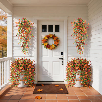 INQCMY Artificial Fake Hanging Flowers Plants for Outdoor Summer Decoration | 2 PCS Faux Silk Daisy with Eucalyptus Leaves,UV Resistant Look Real for Outside Home Planter Porch Patio Balcony Yard Decor