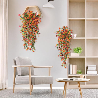 INQCMY Artificial Fake Hanging Flowers Plants for Outdoor Summer Decoration | 2 PCS Faux Silk Daisy with Eucalyptus Leaves,UV Resistant Look Real for Outside Home Planter Porch Patio Balcony Yard Decor