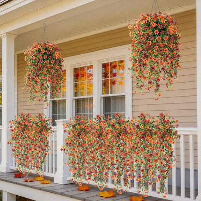 INQCMY Artificial Fake Hanging Flowers Plants for Outdoor Summer Decoration | 2 PCS Faux Silk Daisy with Eucalyptus Leaves,UV Resistant Look Real for Outside Home Planter Porch Patio Balcony Yard Decor