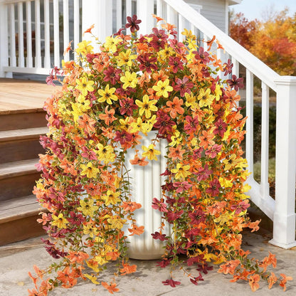 INQCMY Artificial Fake Hanging Flowers Plants for Outdoor Summer Decoration | 2 PCS Faux Silk Daisy with Eucalyptus Leaves,UV Resistant Look Real for Outside Home Planter Porch Patio Balcony Yard Decor