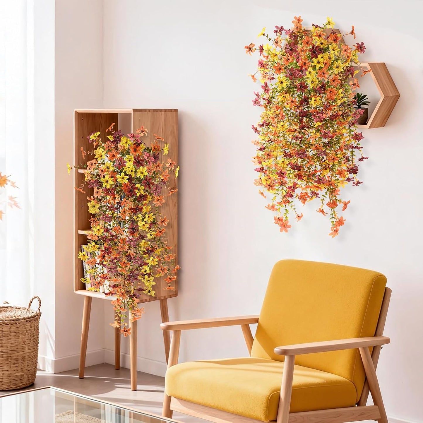 INQCMY Artificial Fake Hanging Flowers Plants for Outdoor Summer Decoration | 2 PCS Faux Silk Daisy with Eucalyptus Leaves,UV Resistant Look Real for Outside Home Planter Porch Patio Balcony Yard Decor