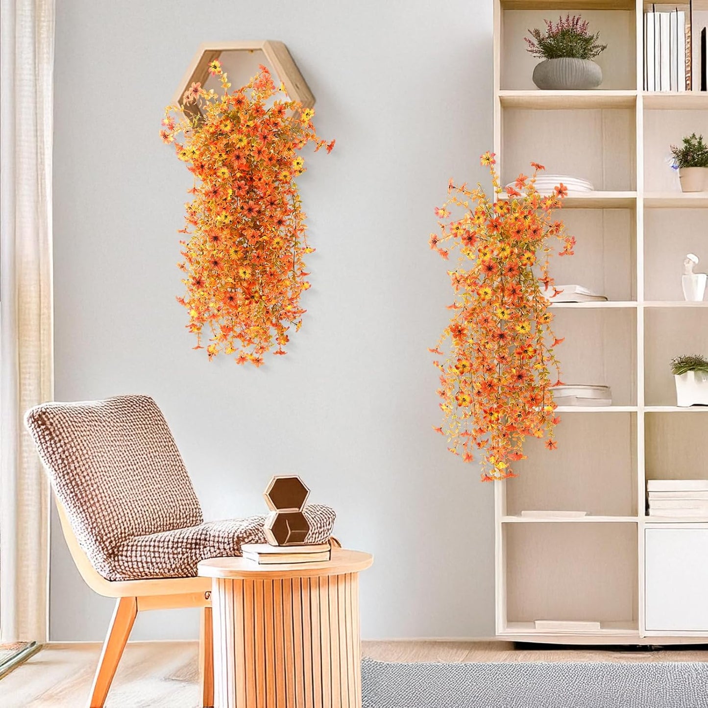 INQCMY Artificial Fake Hanging Flowers Plants for Outdoor Summer Decoration | 2 PCS Faux Silk Daisy with Eucalyptus Leaves,UV Resistant Look Real for Outside Home Planter Porch Patio Balcony Yard Decor